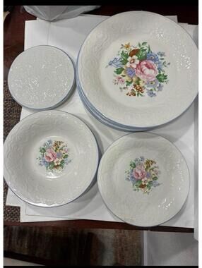 Victorian Rose Dinnerware Set 15 pieces. Plates, bowls, trivet, pitcher, ect.